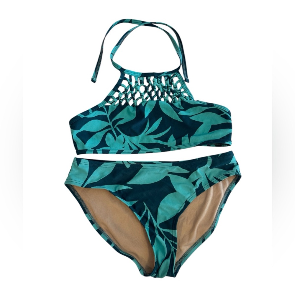 Old Navy juniors turquoise tropical leaf bikini size XS